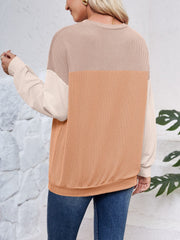 Color Block Round Neck Long Sleeve Sweatshirt - Trendsi