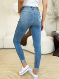 Judy Blue Full Size Mid Rise Destroy & Cuff Skinny Jeans - Trendsi