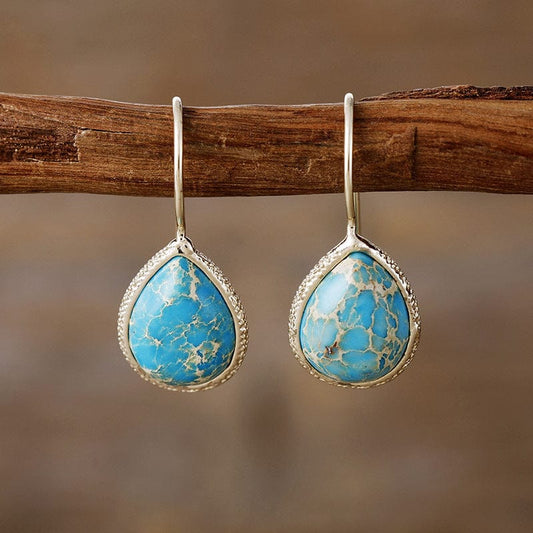 Copper Natural Stone Teardrop Shape Earrings - Trendsi