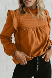 Ruffled Mock Neck Long Sleeve Blouse - Flyclothing LLC