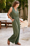 Surplice Wide Strap Jumpsuit with Pockets - Flyclothing LLC