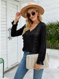 Lace V-Neck Flounce Sleeve Blouse - Flyclothing LLC