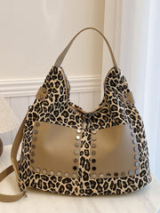 Leopard Polyester Shoulder Bag with Zippers - Trendsi