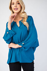 Celeste Full Size Notched Three-Quarter Sleeve Blouse - Trendsi