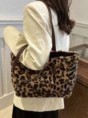 Leopard Fluff Tote Bag - Trendsi