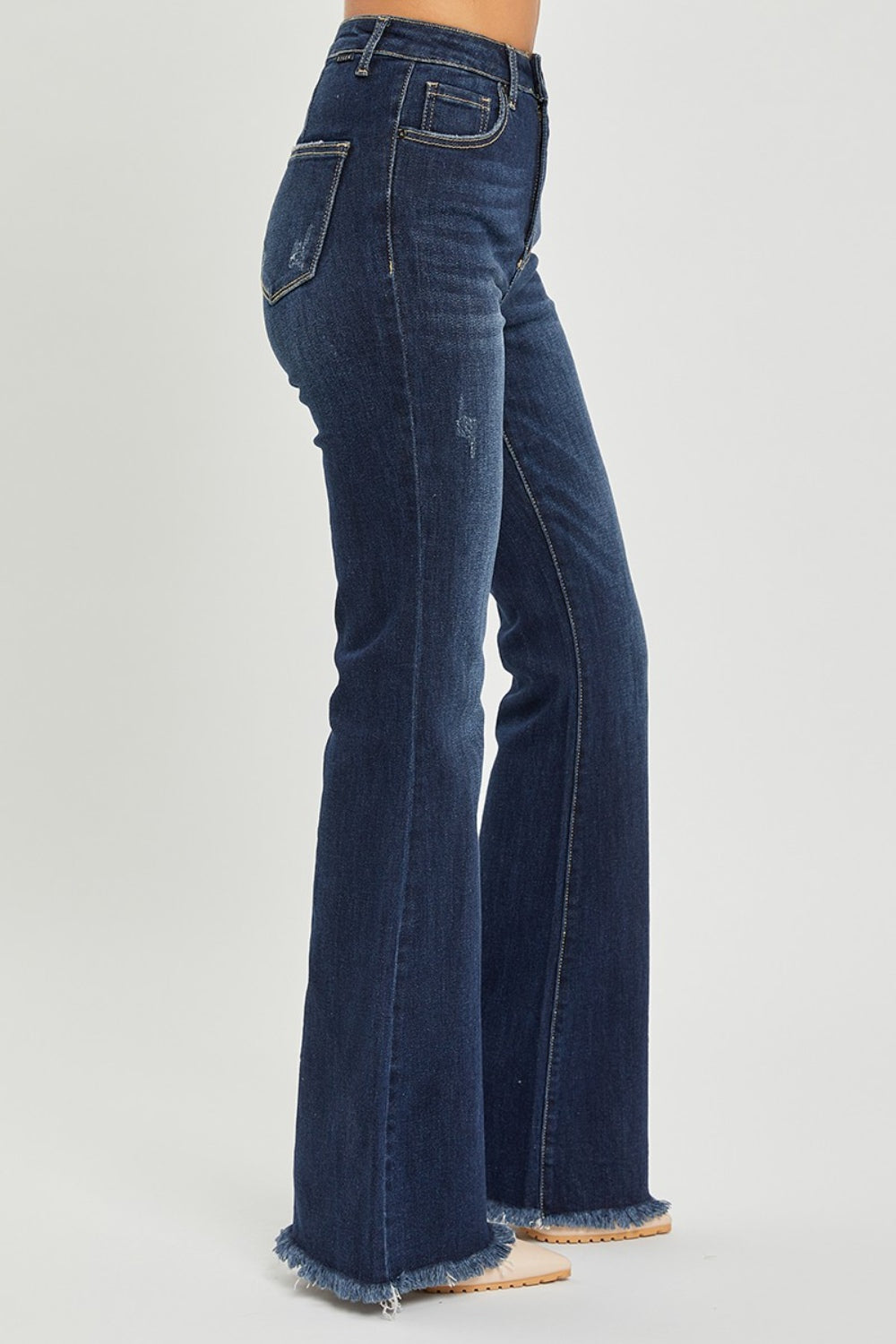 RISEN High Waist Raw Hem Flare Jeans - Flyclothing LLC