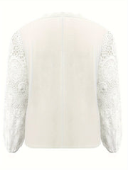 Plus Size Lace Detail V-Neck Long Sleeve T-Shirt - Trendsi