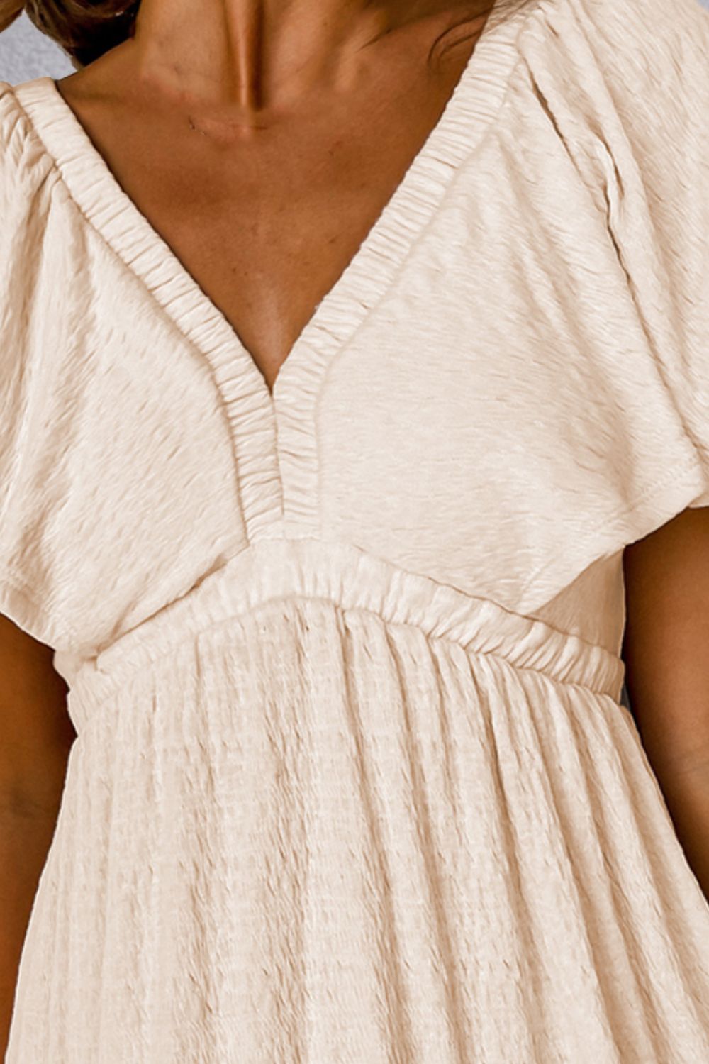 Tied V-Neck Short Sleeve Mini Dress Trendsi