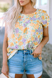 Printed Round Neck Cap Sleeve Blouse - Flyclothing LLC