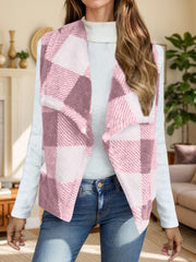 Plaid Open Front Vest Coat