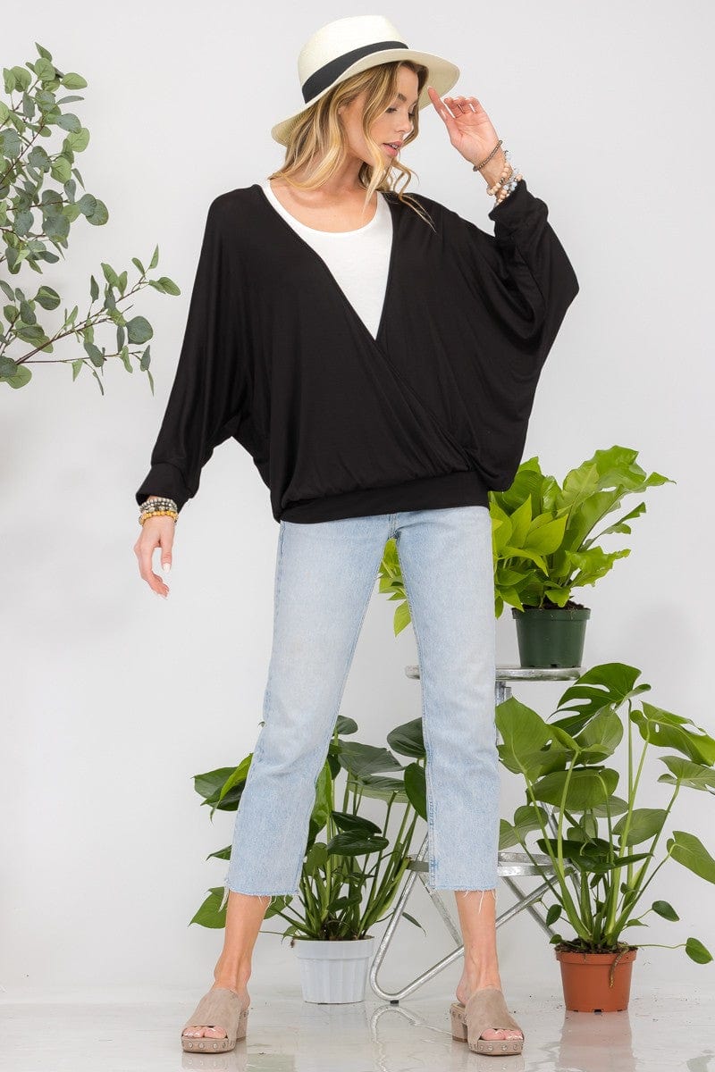 Celeste Full Size Contrast Round Neck Top with Two Layer Detail - Trendsi