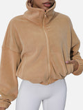 Drawstring Turtleneck Zip Up Long Sleeve Jacket