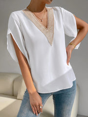 V-Neck Short Sleeve Blouse - Flyclothing LLC