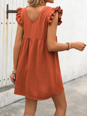 Button Up V-Neck Cap Sleeve Mini Dress Trendsi