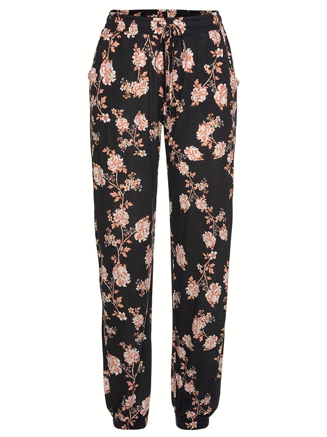 Drawstring Flower Pants with Pockets - Trendsi