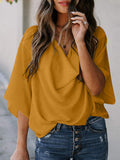 Full Size Cowl Neck Three-Quarter Sleeve Blouse Trendsi