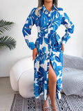 Tied Button Up Long Sleeve Dress - Flyclothing LLC