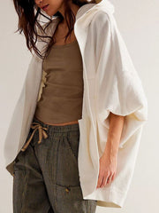 Exposed Seam Open Front Batwing Sleeve Hooded Cardigan - Trendsi