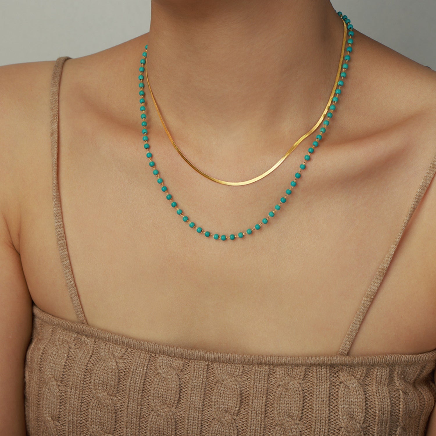 Turquoise Titanium Steel Double-Layered Necklace - Flyclothing LLC