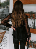 Lace Detail Plunge Long Sleeve Blouse - Flyclothing LLC