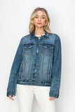 RISEN Full Size Distressed Button Up Jacket - Trendsi