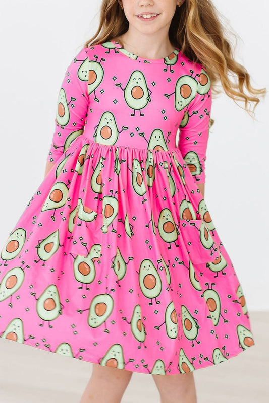 SALE Happy Avocados 3/4 Sleeve Pocket Twirl Dress