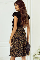 Tied Ruffled Leopard Cap Sleeve Dress Trendsi