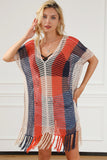 Tassel Color Block V-Neck Cover Up - Flyclothing LLC