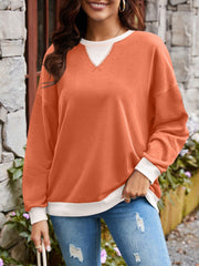 Contrast Round Neck Long Sleeve Sweatshirt - Trendsi