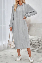 Side Slit Drawstring Long Sleeve Hooded Dress