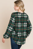 BOMBOM Curved Hem Plaid Round Neck Long Sleeve Top