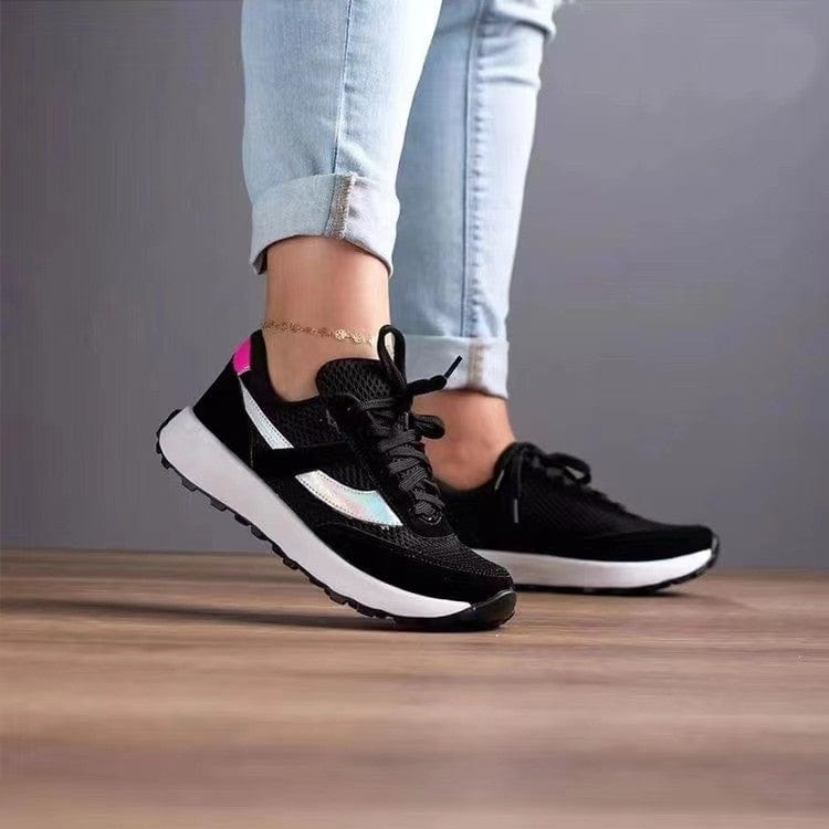 Mesh Contrast Round Toe Sneakers - Trendsi