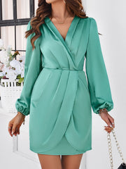 Ruched Surplice Long Sleeve Mini Dress