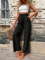 Tied High Waist Wide Leg Pants with Pockets