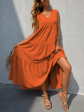 Tiered V-Neck Sleeve Dress - Flyclothing LLC