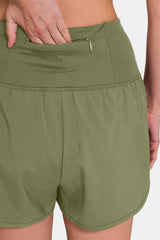 Zenana High-Waisted Zippered Back Pocket Active Shorts Trendsi