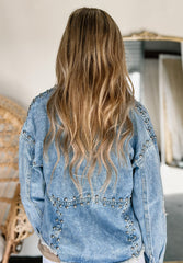 Studded Acid Wash Long Sleeve Denim Jacket