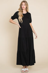 BOMBOM Short Sleeve Tiered Maxi Dress - Trendsi