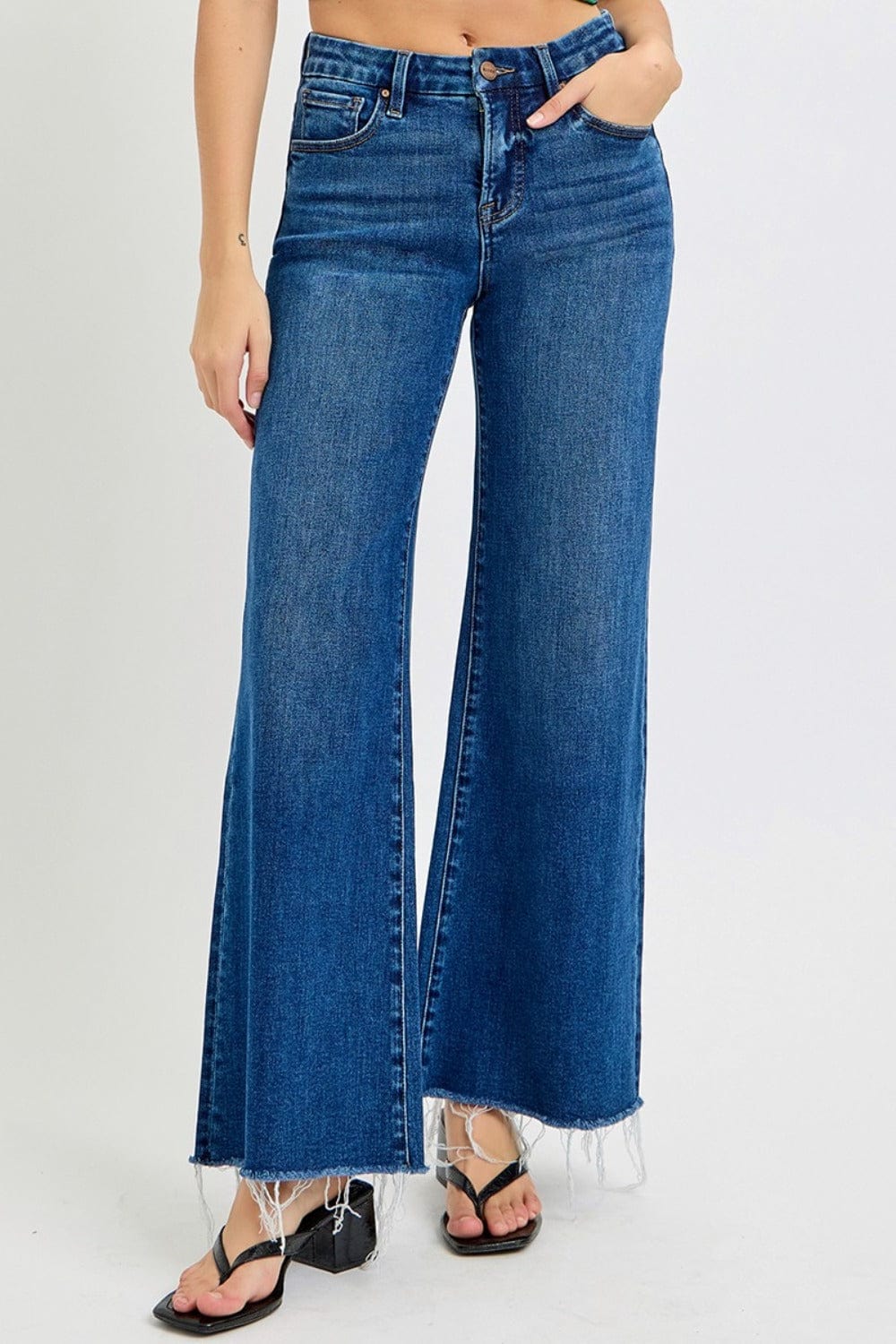 RISEN Tummy Control High Rise Wide Leg Jeans - Trendsi