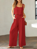 Square Neck Top and Wide Leg Pants Set - Flyclothing LLC