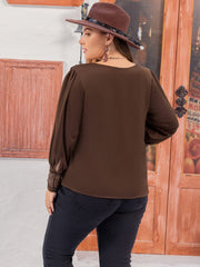 Plus Size Lace Detail Round Neck Long Sleeve Blouse - Trendsi