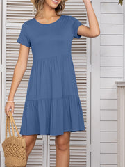 Round Neck Short Sleeve Mini Tee Dress - Trendsi