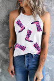 Sequin Boots Print Round Neck Tank - Flyclothing LLC