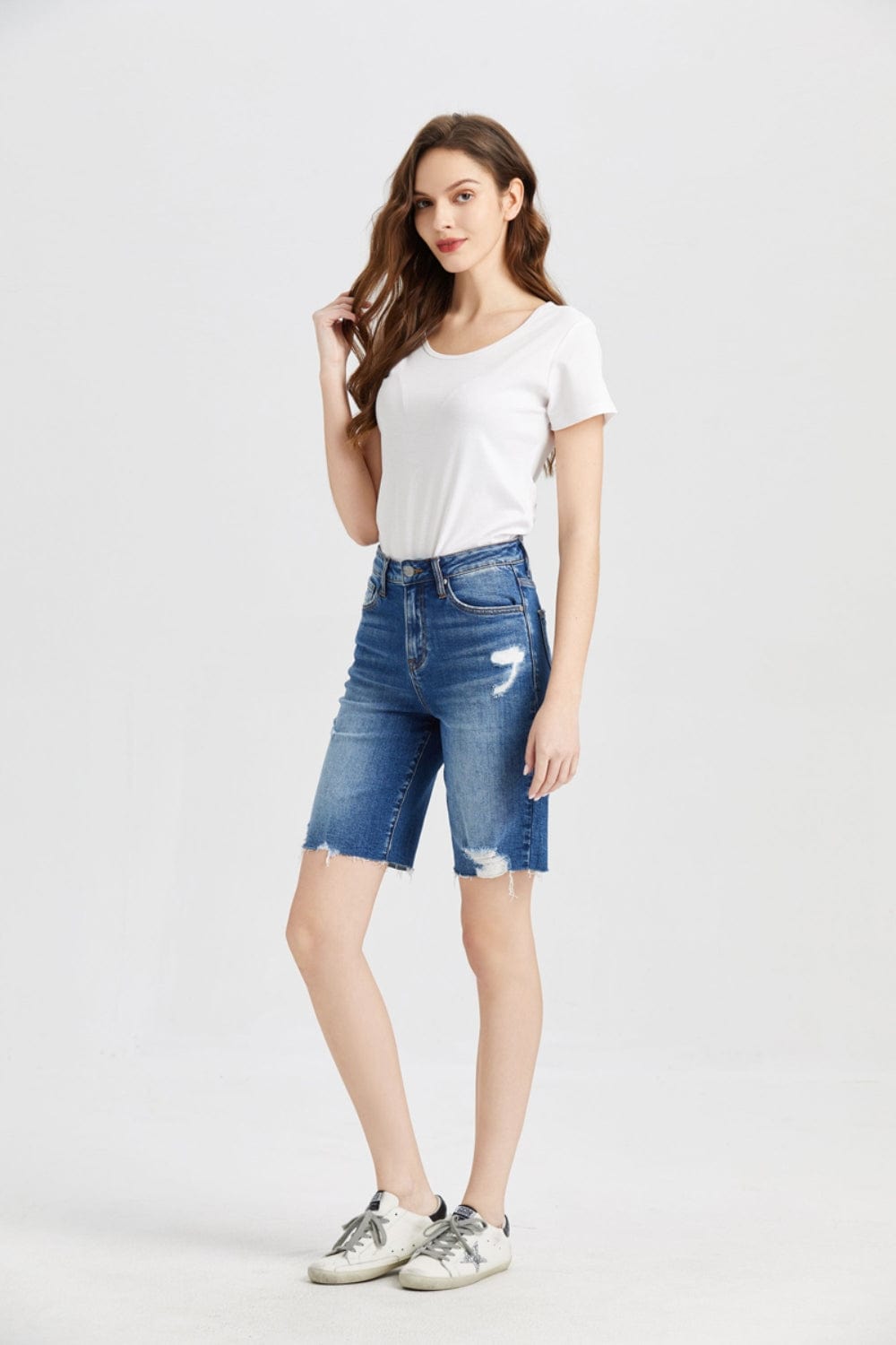 BAYEAS Full Size Super High Rise Denim Bermuda Shorts - Trendsi