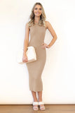 Slit Ribbed Round Neck Sleeveless Dress Trendsi