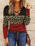 Crisscross Color Block Long Sleeve T-Shirt - Trendsi