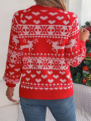 Christmas Element Round Neck Long Sleeve Sweater - Trendsi