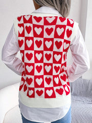 Heart V-Neck Sweater Vest - Trendsi