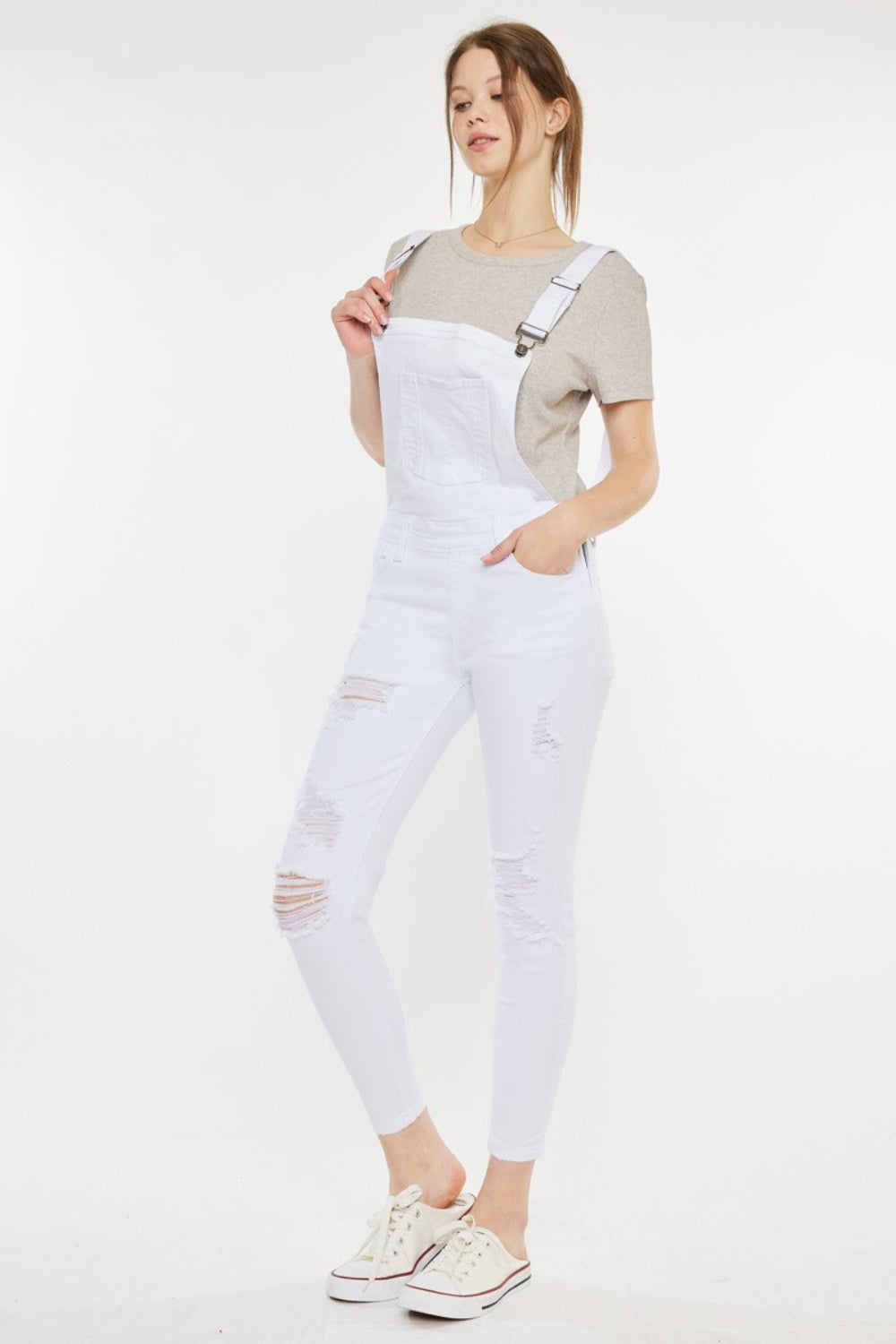 Kancan Distressed Skinny Denim Overalls Trendsi