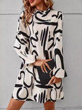 Printed Mock Neck Long Sleeve Mini Dress - Trendsi